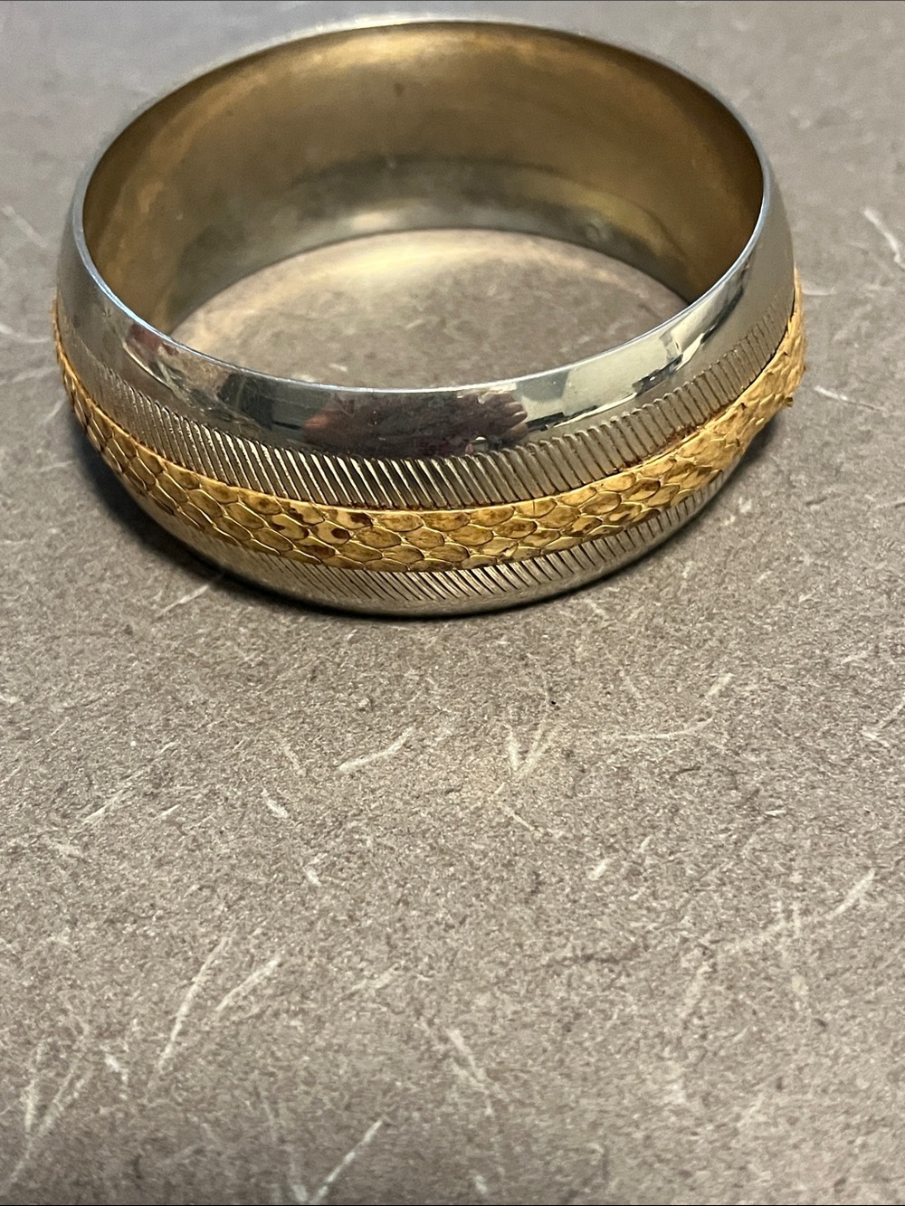 Two-Tone Gold and Silver Textured Bangle Bracelet